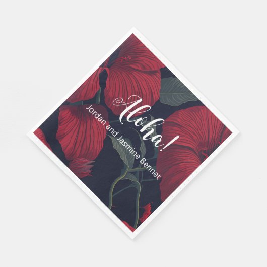 Serviette En Papier Aloha Hawaii Mariage Rouge Hibiscus (Coin)