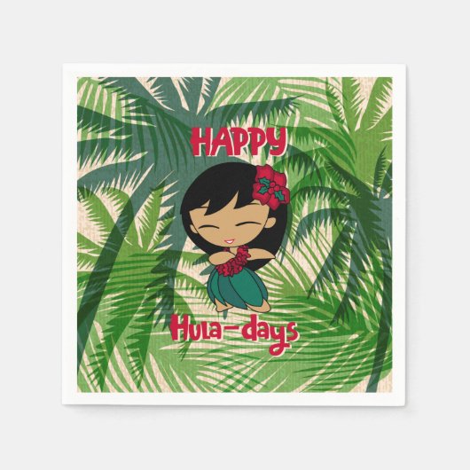 Serviette En Papier Aloha Honeys Noël Holiday Hula Girl Palms (Devant)