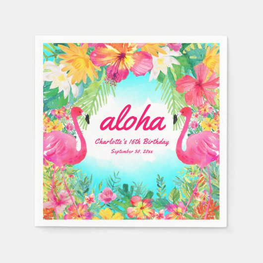 Serviette En Papier Aloha Luau Flamant rose tropical Anniversaire Papi (Devant)