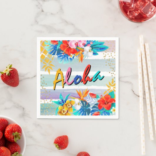 Serviette En Papier Aloha Luau Tropical Floral Parties scintillant Par (En situation)