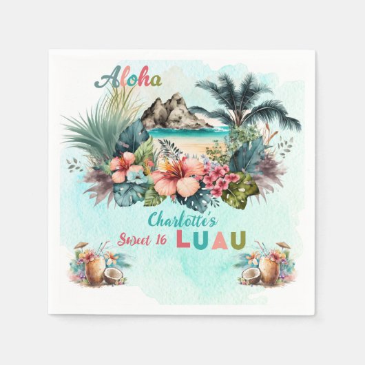 Serviette En Papier Aloha Luau Tropical Island Beach Sweet 16 Party (Devant)