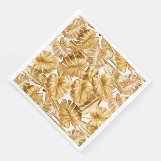 Serviette En Papier Aloha Tropical Gold Parties scintillant Monstera F (Coin)