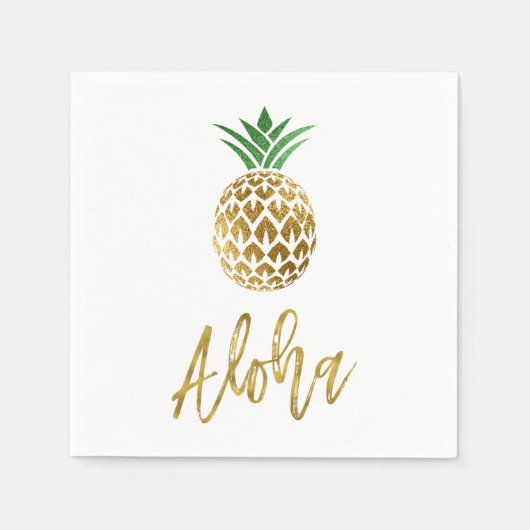 Serviette En Papier Aloha Tropical Hawaiian Mariage Ananas Blanc (Devant)