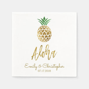Serviette En Papier Aloha Tropical Hawaiian Mariage Ananas Blanc