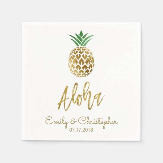 Serviette En Papier Aloha Tropical Hawaiian Mariage Ananas Blanc (Devant)