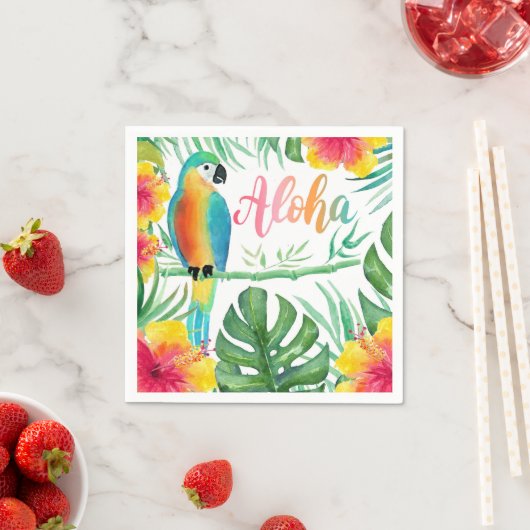 Serviette En Papier Aloha Tropical Parrot Hibiscus Palm (En situation)