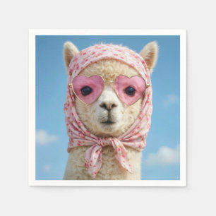Serviette En Papier Alpaca portant un foulard et des lunettes de solei