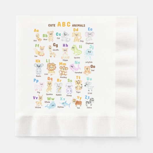 Serviette En Papier Alphabet Animal ABC Mets animaux (Devant)