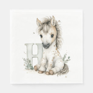 Serviette En Papier Alphabet Cheval Animaux Bébés Aquarelle Mignons