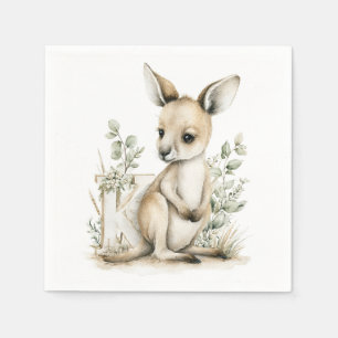 Serviette En Papier Alphabet mignon en aquarelle Kangourou bébé animal