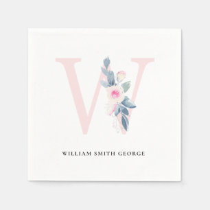 SERVIETTE EN PAPIER ALPHABÈTES FLORAUX BLANCS BLEUS DOUX ET BLEUS LET