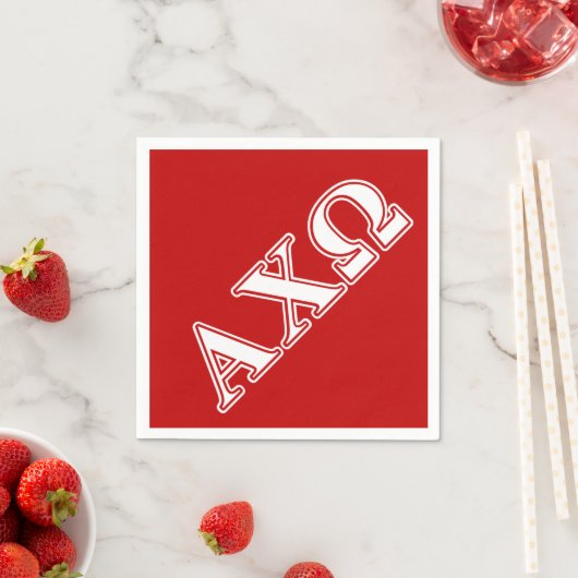 Serviette En Papier Alphi Chi Omega White and Red Letters (En situation)