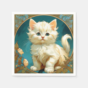 Serviette En Papier Alphonse Mucha Art Nouveau Chat Blanc