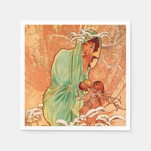 Serviette En Papier Alphonse Mucha Art Nouveau Hiver (Devant)