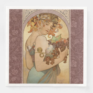 Serviette En Papier Alphonse Mucha Fruit Art Nouveau Vintage Jeune Fil