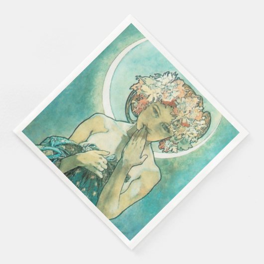 Serviette En Papier Alphonse Mucha Lune Clair De Lune Art Nouveau (Coin)