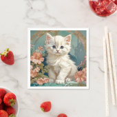 Serviette En Papier Alphonse Mucha Style Chat blanc (En situation)