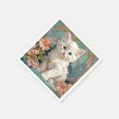 Serviette En Papier Alphonse Mucha Style Chat blanc (Coin)
