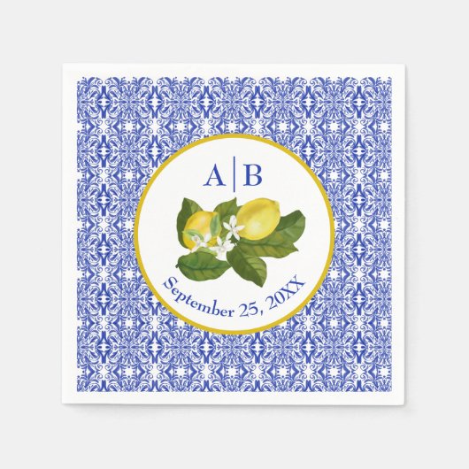 Serviette En Papier Amalfi Coast I Italian Lemon & Blue Tile Mongram (Devant)