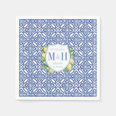 Serviette En Papier Amalfi Lemons Carrelage bleu Mariage (Devant)