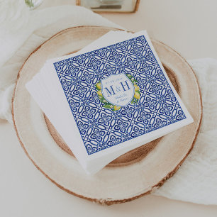 Serviette En Papier Amalfi Lemons Carrelage bleu Mariage