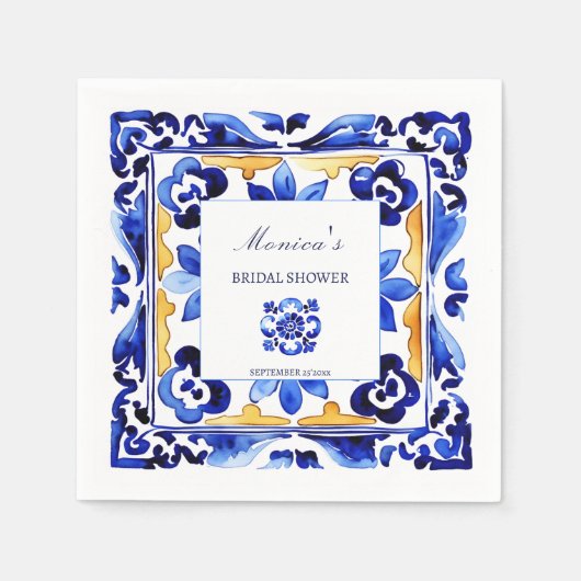 Serviette En Papier Amalfi Vietri carreaux italiens bleus Baby Shower (Devant)
