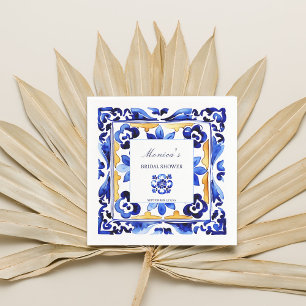 Serviette En Papier Amalfi Vietri carreaux italiens bleus Baby Shower
