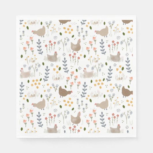 Serviette En Papier Amateurs de poulet Ferme Animaux Plutôt Floral (Devant)