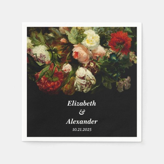 Serviette En Papier Ambiance romantique foncé élégant fleurs florales (Devant)