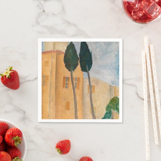 Serviette En Papier Amedeo Modigliani - Cyprès et maisons à Cagnes (En situation)