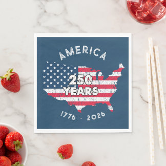 Serviette En Papier America 250 Years 1776–2026 USA Map Flag Patriotic