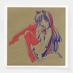 Serviette En Papier Américain Manga Neko Catgirl Kawaii Anime