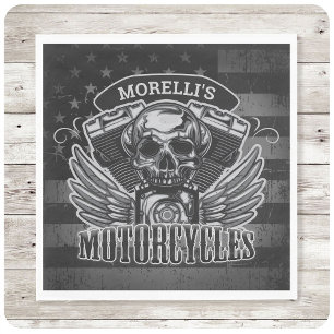 Serviette En Papier American Biker AJOUTER LE NOM Skull V-Twin Motos