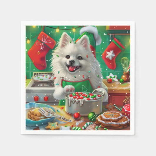 Serviette En Papier American Eskimo Gîtes : Noël festif (Devant)