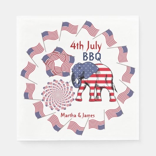 Serviette En Papier American Flag Fireworks Elephant 4 juillet (Devant)