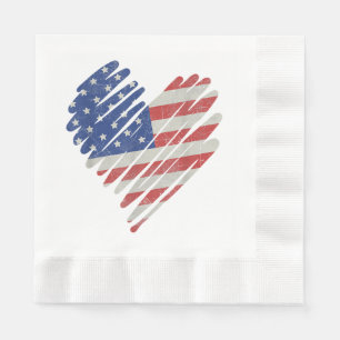 Serviette En Papier American Flag Heart Rouge Blanc Bleu bleu mignon 4