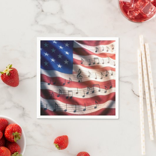 Serviette En Papier American Flag With Musical Notes (En situation)