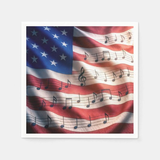 Serviette En Papier American Flag With Musical Notes (Devant)