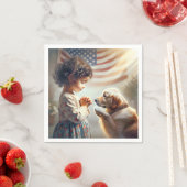 Serviette En Papier American Girl With Dog Prier (En situation)