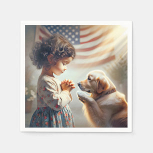 Serviette En Papier American Girl With Dog Prier