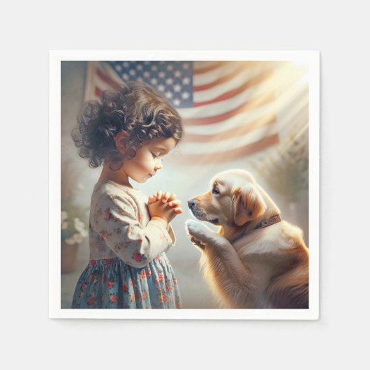 Serviette En Papier American Girl With Dog Prier (Devant)