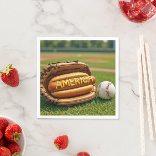 Serviette En Papier American Hot Dog dans un gant de baseball (En situation)