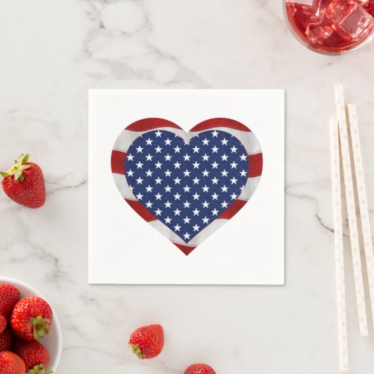 Serviette En Papier American Stars and Stripes Heart Patriotic (En situation)