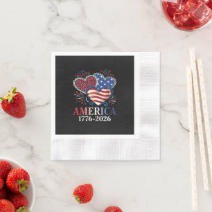 Serviette En Papier Amérique Cœurs 1776-2026 Patriotique