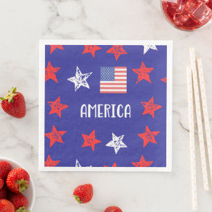 Serviette En Papier Amérique USA 4 juillet Rouge Blanc Bleu Étoiles Dr