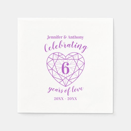 Serviette En Papier Amethyst anniversaire 6 ans blanc violet personnal (Devant)