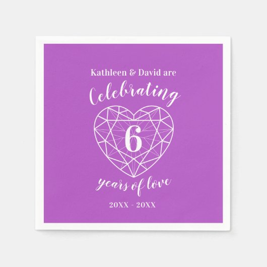 Serviette En Papier Amethyst anniversaire 6 ans d'amour serviettes (Devant)