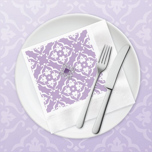 Serviette En Papier Amethyst Lily Damask Wedding Paper Napkin