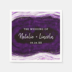 Serviette En Papier Amethyst Purple & Silver Geode Mariage Monogramme