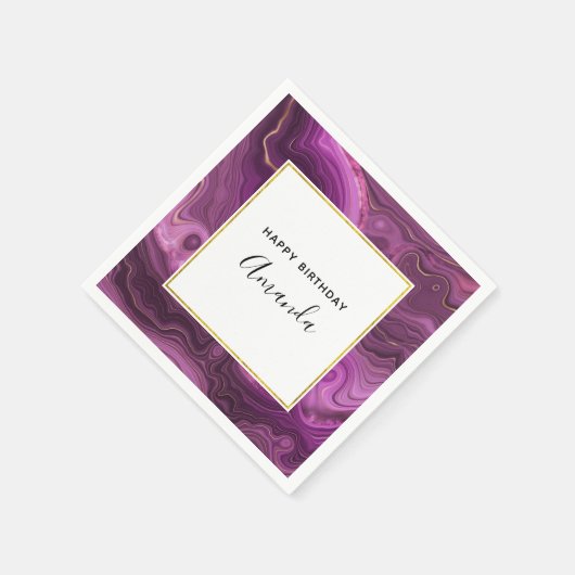 Serviette En Papier Améthyste Violet Et Or Agate Abstrait Anniversaire (Coin)